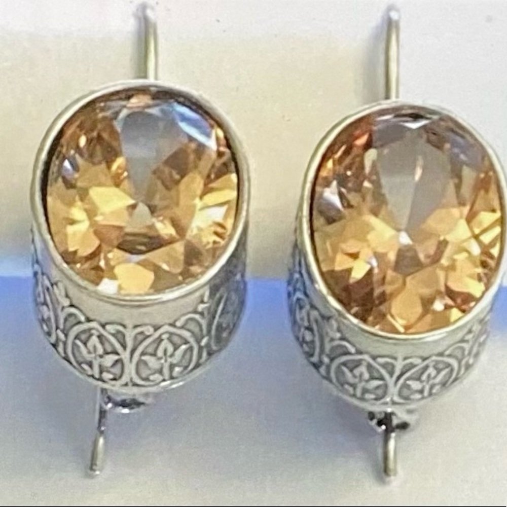 Silpada Retired sterling silver 925 faceted oval champagne CZ earrings